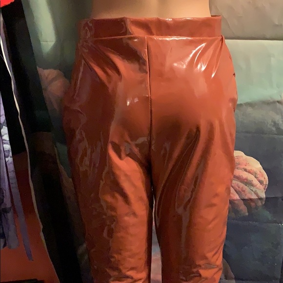 New Milk Chocolate Vinyl Pants Small 28” waist - Picture 6 of 7
